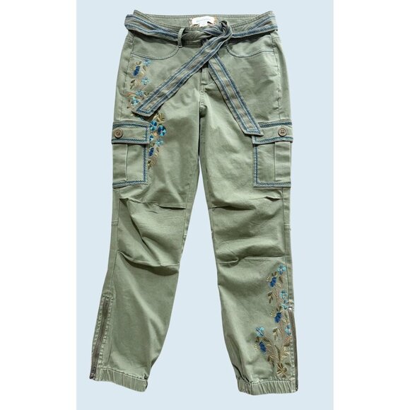 SUNDANCE Willow Cargo Embroidered Green Ankle Zip Pants Size 4 - Picture 2 of 8